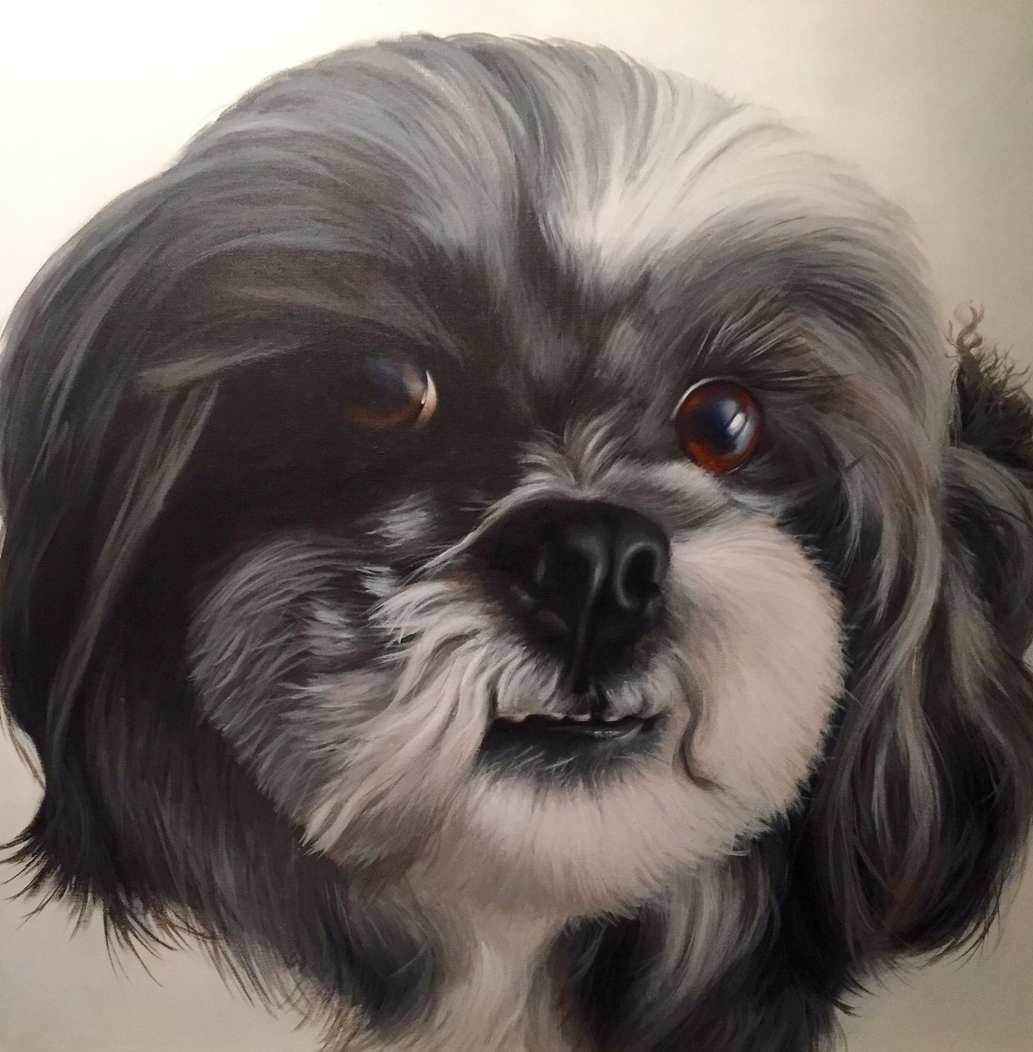 Painting schilderij portret pet portrait huisdier opdracht acryl canvas doek handpainted handgeschilderd puppy eyes cute dog hond hondje fur portretten paint acryl acrylic verf 