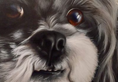 Painting schilderij portret pet portrait huisdier opdracht acryl canvas doek handpainted handgeschilderd puppy eyes cute dog hond hondje fur portretten paint acryl acrylic verf