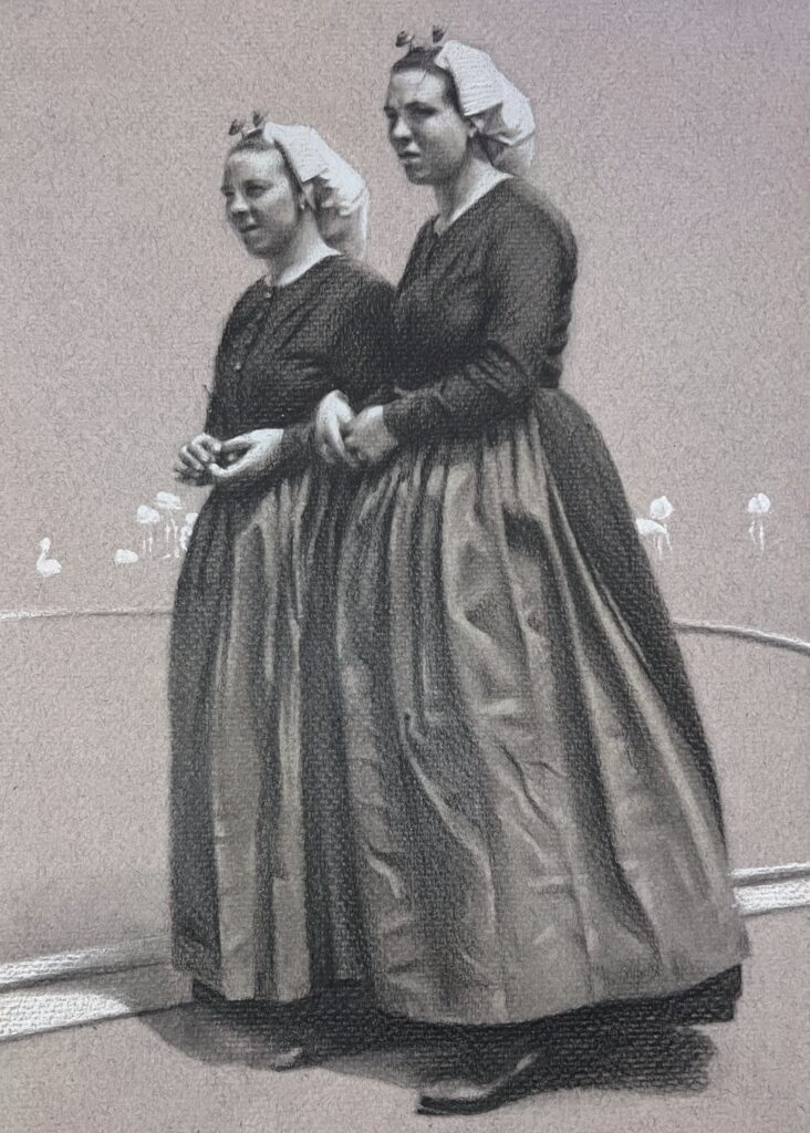 2 dames in Schevenings klederdracht familie oma en oudtante