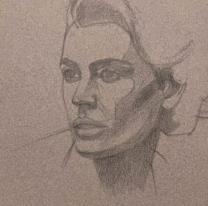 wip drawing head hands tekening tekenen cursus course workshop progress step by step white paper wit papier draw study of the head studie van het hoofd planes vlakken Zoetermeer colored paper toned papier workshops Naaldwijk les lessen leren learning
