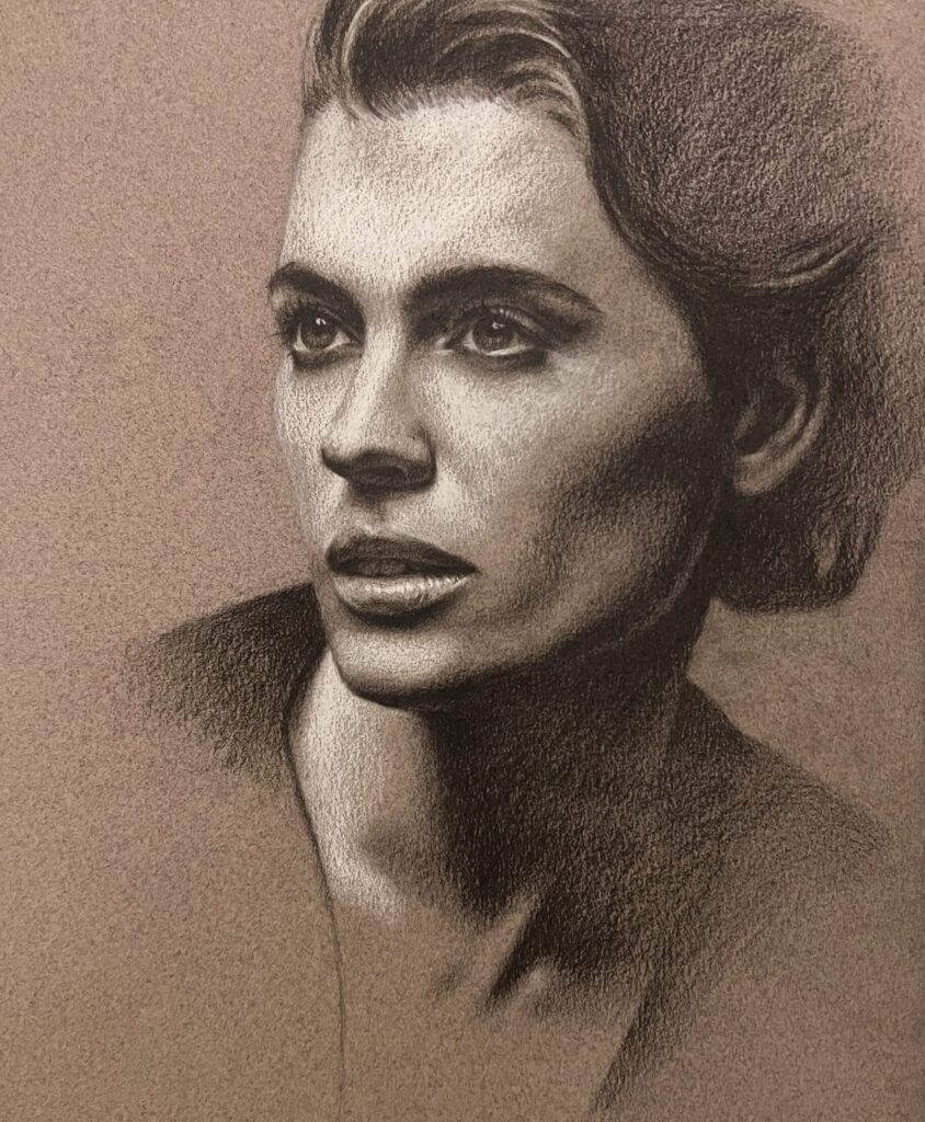 wip drawing head hands tekening tekenen cursus course workshop progress step by step white paper wit papier draw study of the head studie van het hoofd planes vlakken Zoetermeer colored paper toned papier workshops Naaldwijk les lessen leren learning